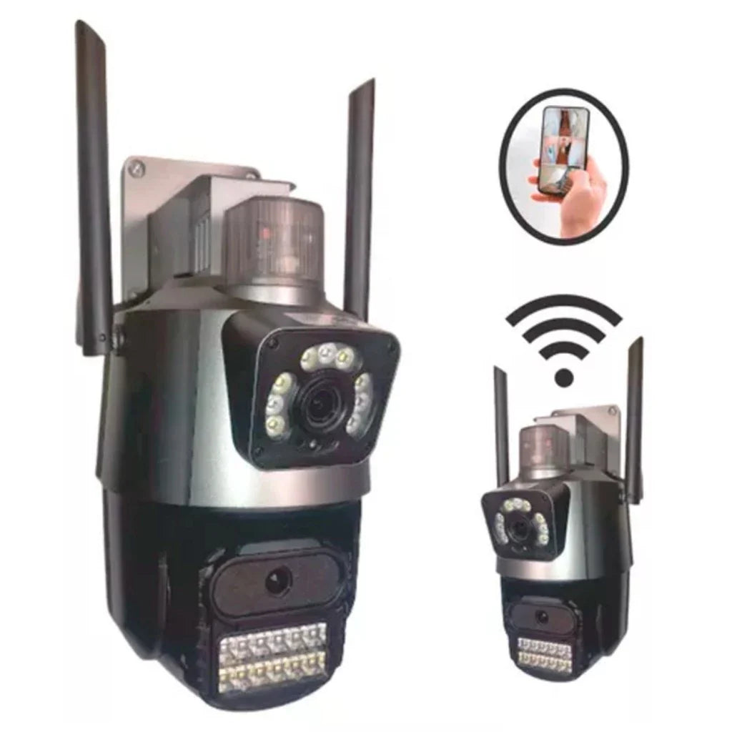 Câmera de Segurança Externa Dupla 4K 6MP com Sirene e Iluminação Integrada